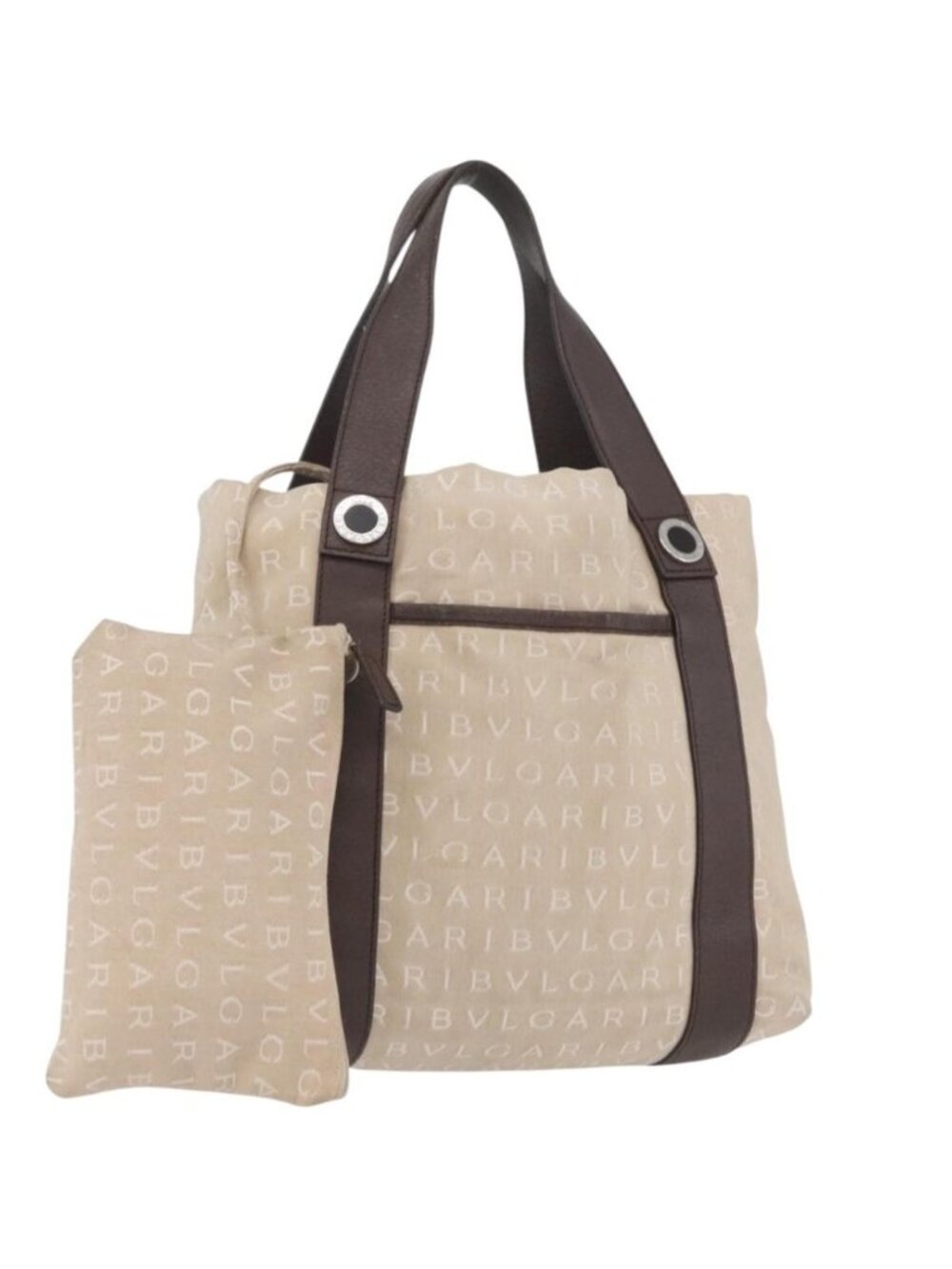 BVLGARI Tote Bag Canvas Beige Silver